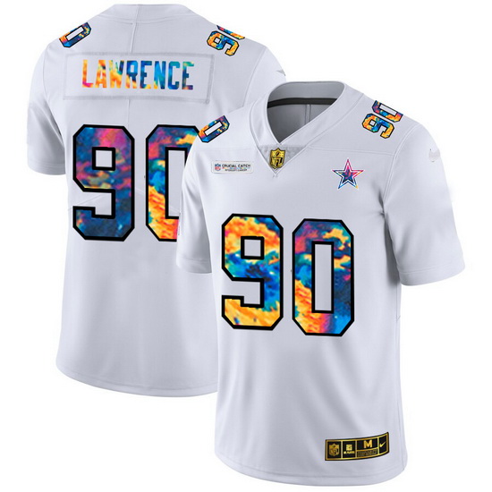 Dallas Cowboys 90 Demarcus Lawrence Men White Nike Multi Color 2020 NFL Crucial Catch Limited NFL Je