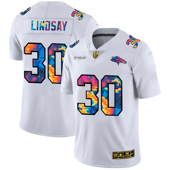 Denver Broncos 30 Phillip Lindsay Men White Nike Multi Color 2020 NFL Crucial Catch Limited NFL Jers