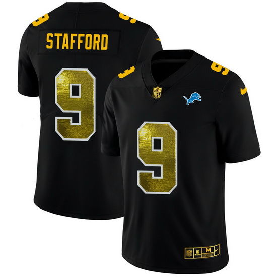 Detroit Lions 9 Matthew Stafford Men Black Nike Golden Sequin Vapor Limited NFL Jersey