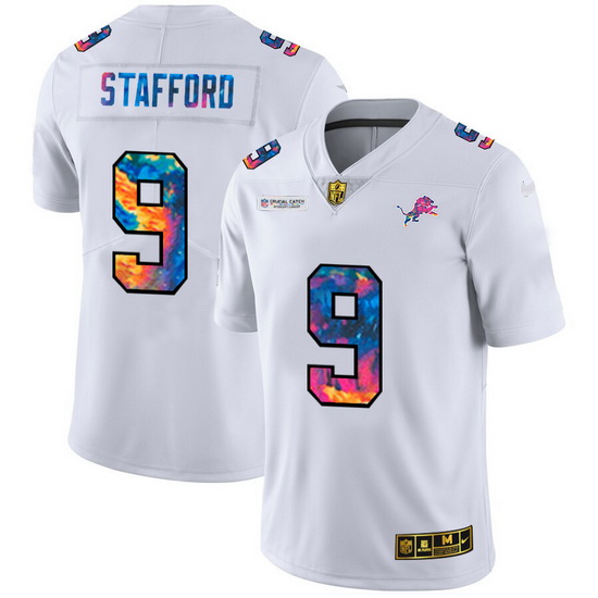 Detroit Lions 9 Matthew Stafford Men White Nike Multi Color 2020 NFL Crucial Catch Limited NFL Jerse