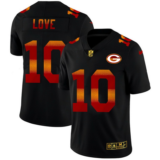 Green Bay Green Bay Green Bay Green Bay Packers 10 Jordan Love Men Black Nike Red Orange Stripe Vapo