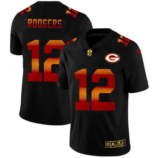 Green Bay Green Bay Green Bay Green Bay Packers 12 Aaron Rodgers Men Black Nike Red Orange Stripe Va