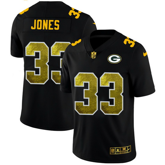 Green Bay Green Bay Green Bay Green Bay Packers 33 Aaron Jones Men Black Nike Golden Sequin Vapor Li