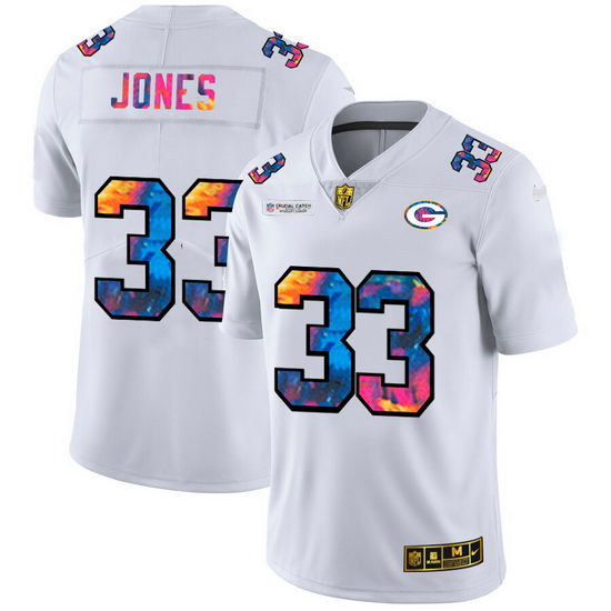 Green Bay Green Bay Green Bay Green Bay Packers 33 Aaron Jones Men White Nike Multi Color 2020 NFL C