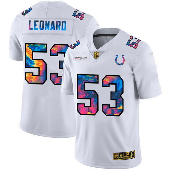 Indianapolis Colts 53 Darius Leonard Men White Nike Multi Color 2020 NFL Crucial Catch Limited NFL J