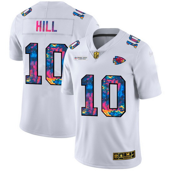 Kansas City Chiefs 10 Tyreek Hill Men White Nike Multi Color 2020 NFL Crucial Catch Limited NFL Jers