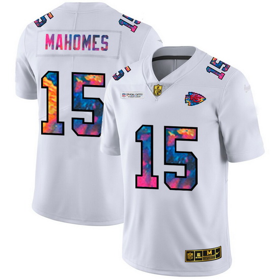 Kansas City Chiefs 15 Patrick Mahomes Men White Nike Multi Color 2020 NFL Crucial Catch Limited NFL 