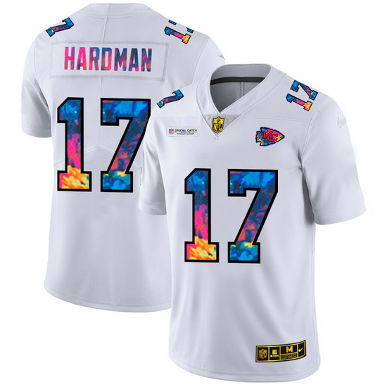 Kansas City Chiefs 17 Mecole Hardman Men White Nike Multi Color 2020 NFL Crucial Catch Limited NFL J