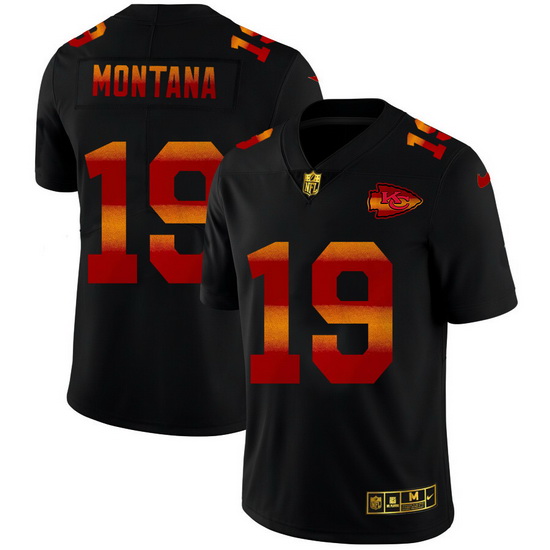 Kansas City Chiefs 19 Joe Montana Men Black Nike Red Orange Stripe Vapor Limited NFL Jersey