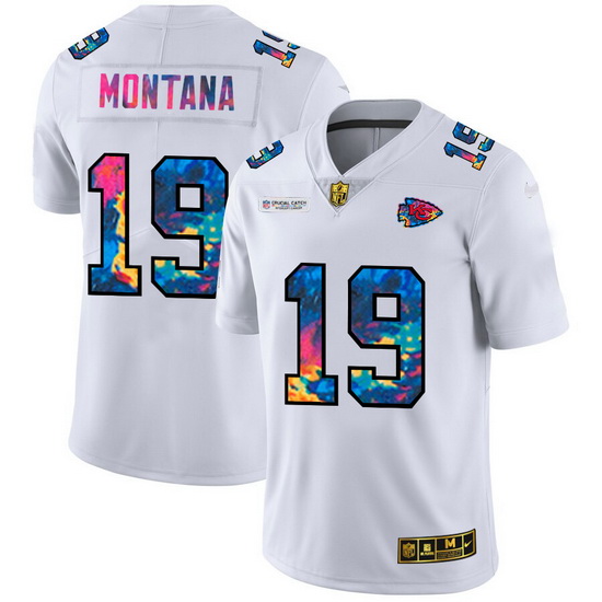 Kansas City Chiefs 19 Joe Montana Men White Nike Multi Color 2020 NFL Crucial Catch Limited NFL Jers