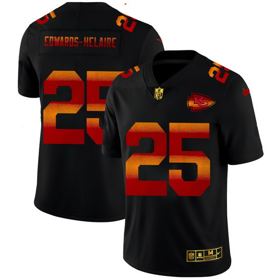 Kansas City Chiefs 25 Clyde Edwards Helaire Men Black Nike Red Orange Stripe Vapor Limited NFL Jerse