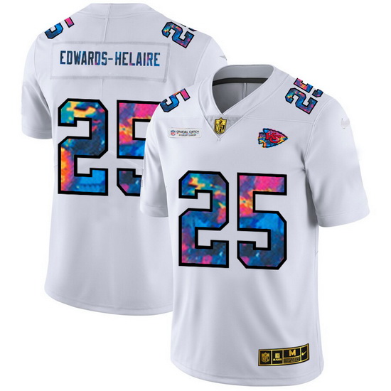 Kansas City Chiefs 25 Clyde Edwards Helaire Men White Nike Multi Color 2020 NFL Crucial Catch Limite