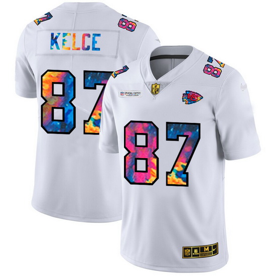 Kansas City Chiefs 87 Travis Kelce Men White Nike Multi Color 2020 NFL Crucial Catch Limited NFL Jer