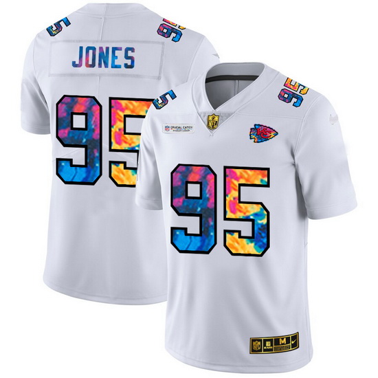 Kansas City Chiefs 95 Chris Jones Men White Nike Multi Color 2020 NFL Crucial Catch Limited NFL Jers