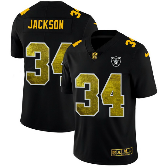 Las Vegas Raiders 34 Bo Jackson Men Black Nike Golden Sequin Vapor Limited NFL Jersey