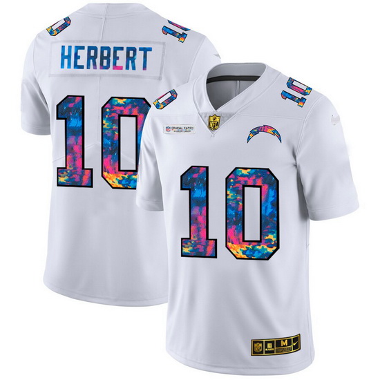 Los Angeles Chargers 10 Justin Herbert Men White Nike Multi Color 2020 NFL Crucial Catch Limited NFL