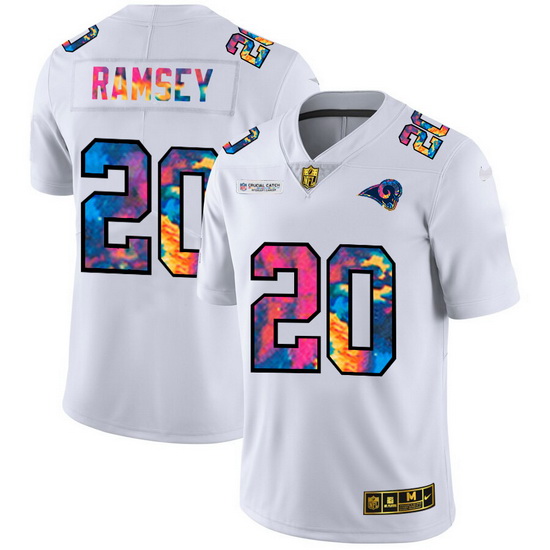 Los Angeles Rams 20 Jalen Los Angeles Ramsey Men White Nike Multi Color 2020 NFL Crucial Catch Limit