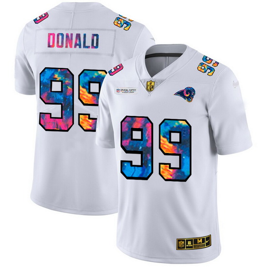 Los Angeles Rams 99 Aaron Donald Men White Nike Multi Color 2020 NFL Crucial Catch Limited NFL Jerse