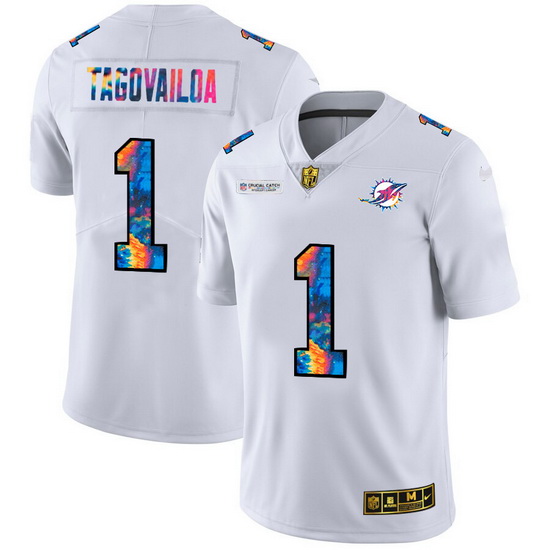 Miami Dolphins 1 Tua Tagovailoa Men White Nike Multi Color 2020 NFL Crucial Catch Limited NFL Jersey