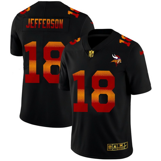 Minnesota Vikings 18 Justin Jefferson Men Black Nike Red Orange Stripe Vapor Limited NFL Jersey