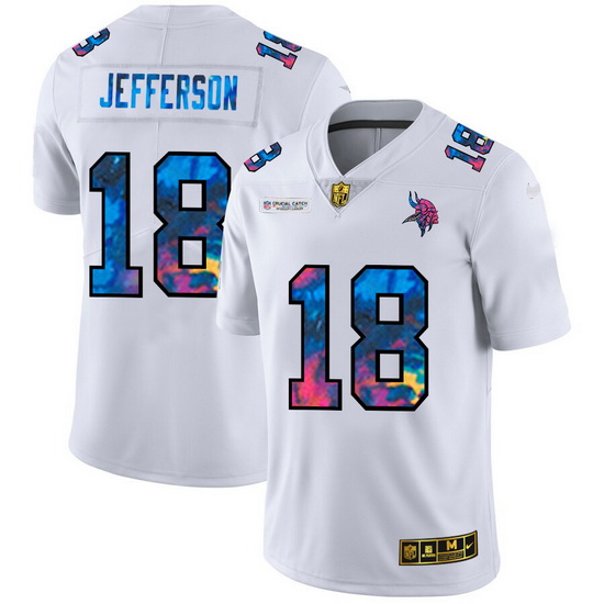 Minnesota Vikings 18 Justin Jefferson Men White Nike Multi Color 2020 NFL Crucial Catch Limited NFL 