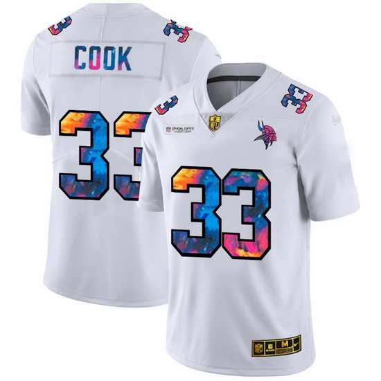 Minnesota Vikings 33 Dalvin Cook Men White Nike Multi Color 2020 NFL Crucial Catch Limited NFL Jerse