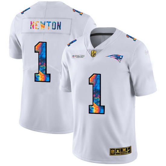 New England Patriots 1 Cam Newton Men White Nike Multi Color 2020 NFL Crucial Catch Limited NFL Jers