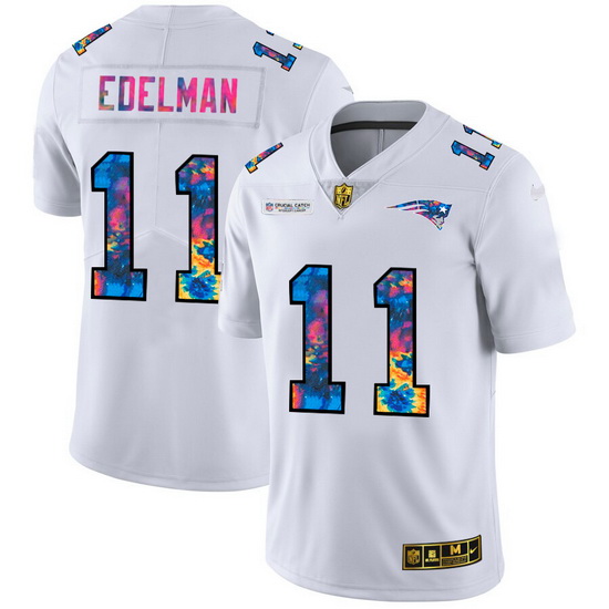 New England Patriots 11 Julian Edelman Men White Nike Multi Color 2020 NFL Crucial Catch Limited NFL