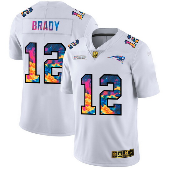 New England Patriots 12 Tom Brady Men White Nike Multi Color 2020 NFL Crucial Catch Limited NFL Jers