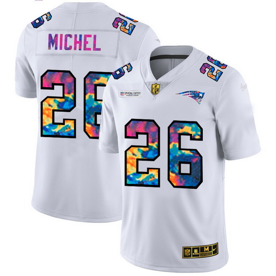 New England Patriots 26 Sony Michel Men White Nike Multi Color 2020 NFL Crucial Catch Limited NFL Je