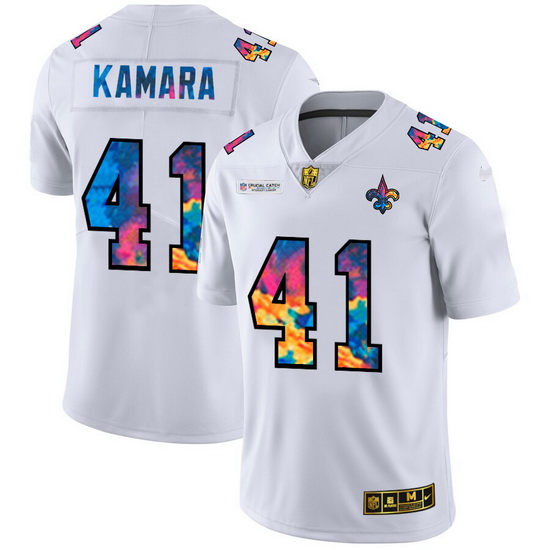 New Orleans Saints 41 Alvin Kamara Men White Nike Multi Color 2020 NFL Crucial Catch Limited NFL Jer