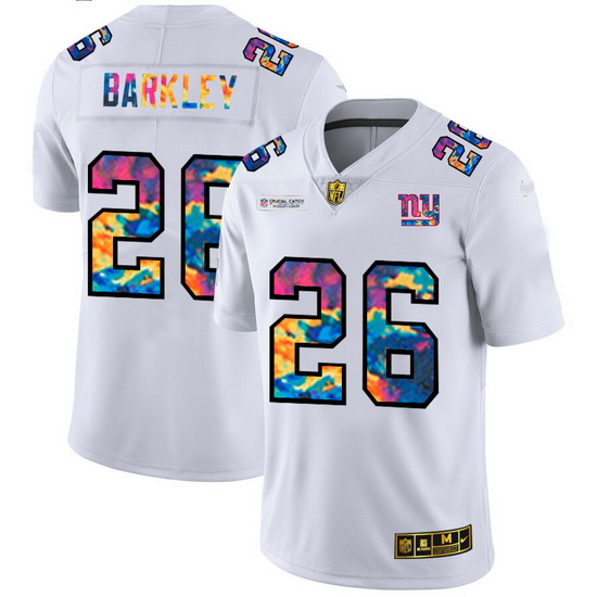 New York Giants 26 Saquon Barkley Men White Nike Multi Color 2020 NFL Crucial Catch Limited NFL Jers