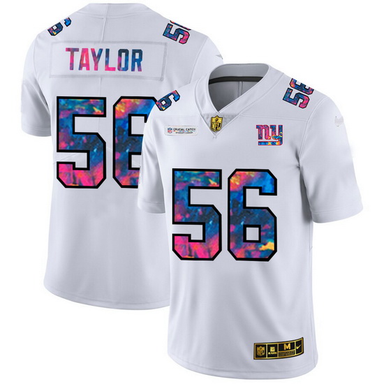 New York Giants 56 Lawrence Taylor Men White Nike Multi Color 2020 NFL Crucial Catch Limited NFL Jer