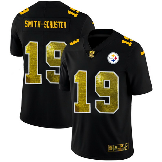 Pittsburgh Steelers 19 JuJu Smith Schuster Men Black Nike Golden Sequin Vapor Limited NFL Jersey