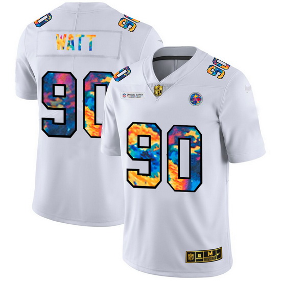 Pittsburgh Steelers 90 T J  Watt Men White Nike Multi Color 2020 NFL Crucial Catch Limited NFL Jerse