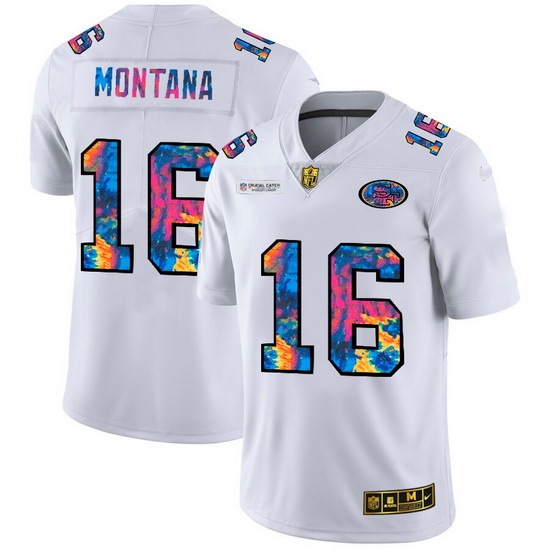 San Francisco 49ers 16 Joe Montana Men White Nike Multi Color 2020 NFL Crucial Catch Limited NFL Jer