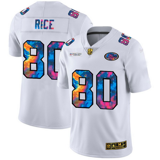 San Francisco 49ers 80 Jerry Rice Men White Nike Multi Color 2020 NFL Crucial Catch Limited NFL Jers