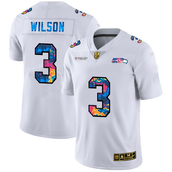 Seattle Seahawks 3 Russell Wilson Men White Nike Multi Color 2020 NFL Crucial Catch Limited NFL Jers