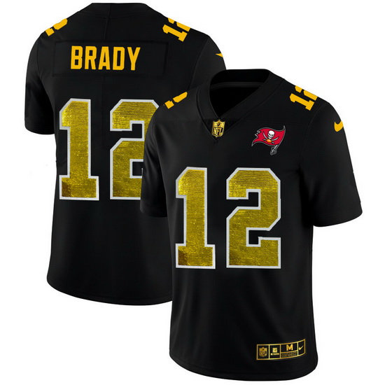 Tampa Bay Buccaneers 12 Tom Brady Men Black Nike Golden Sequin Vapor Limited NFL Jersey