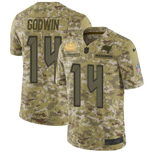 Men Nike Tampa Bay Buccaneers 14 Chris Godwin Camo Men Super Bowl LV Champions Patch Stitched NFL Li