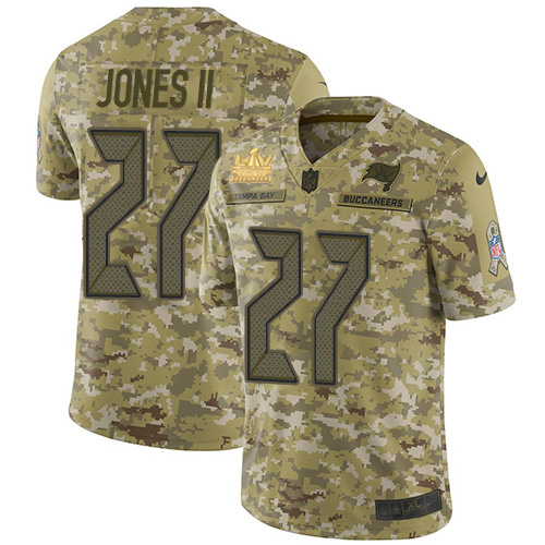 Men Nike Tampa Bay Buccaneers 27 Ronald Jones II Camo Men Super Bowl LV Champions Patch Stitched NFL