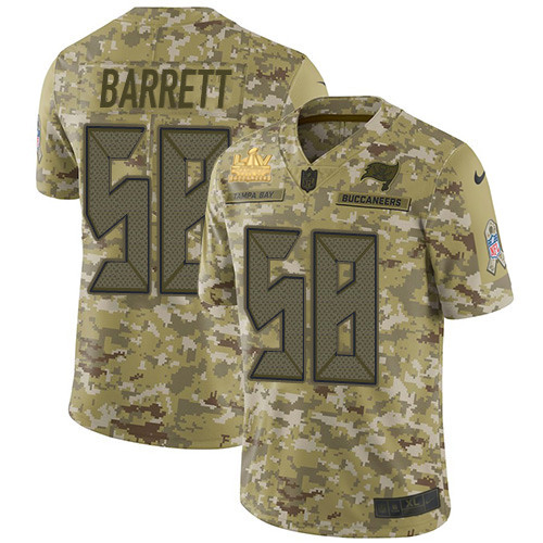 Men Nike Tampa Bay Buccaneers 58 Shaquil Barrett Camo Men Super Bowl LV Champions Patch Stitched NFL