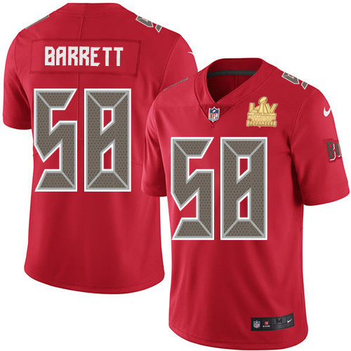 Men Nike Tampa Bay Buccaneers 58 Shaquil Barrett Red Men Super Bowl LV Champions Patch Stitched NFL 