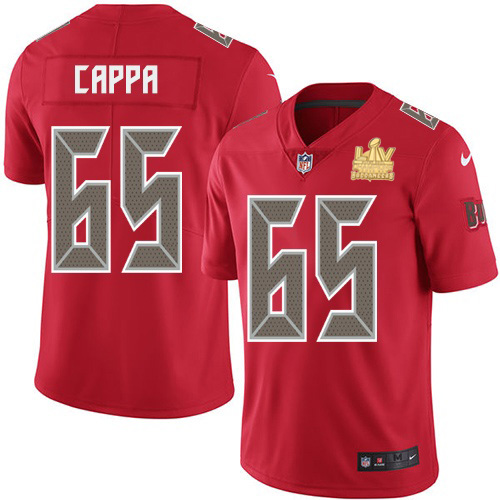 Men Nike Tampa Bay Buccaneers 65 Alex Cappa Red Men Super Bowl LV Champions Patch Stitched NFL Limit