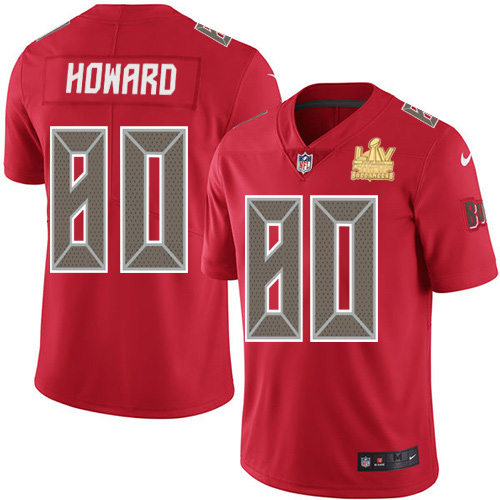 Men Nike Tampa Bay Buccaneers 80 O  J  Howard Red Men Super Bowl LV Champions Patch Stitched NFL Lim