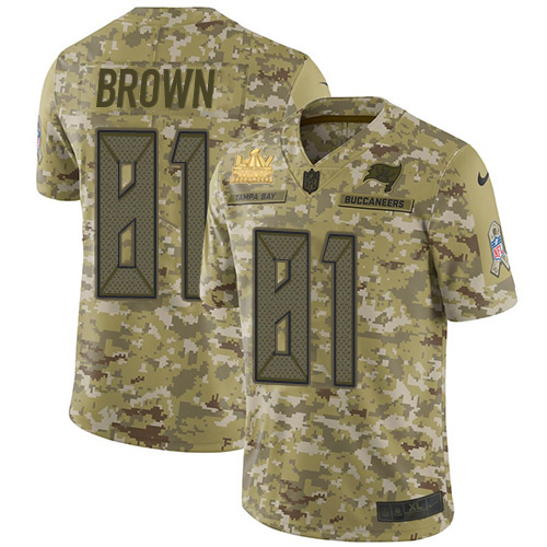 Men Nike Tampa Bay Buccaneers 81 Antonio Brown Camo Men Super Bowl LV Champions Patch Stitched NFL L