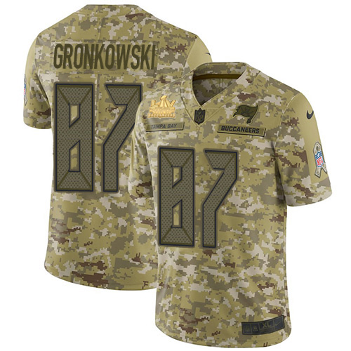 Men Nike Tampa Bay Buccaneers 87 Rob Gronkowski Suh Camo Men Super Bowl LV Champions Patch Stitched 