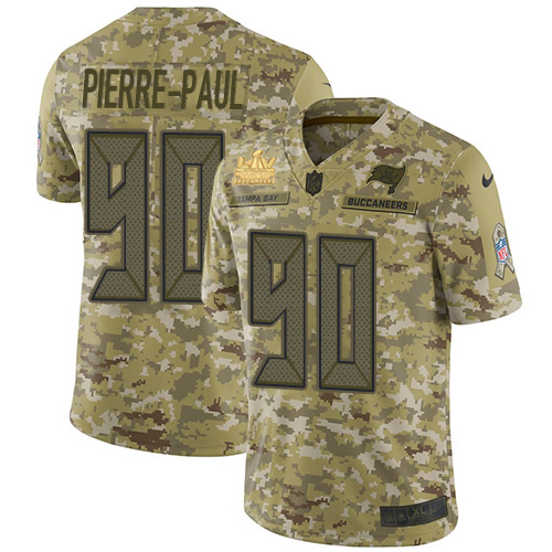 Men Nike Tampa Bay Buccaneers 90 Jason Pierre Paul Camo Men Super Bowl LV Champions Patch Stitched N