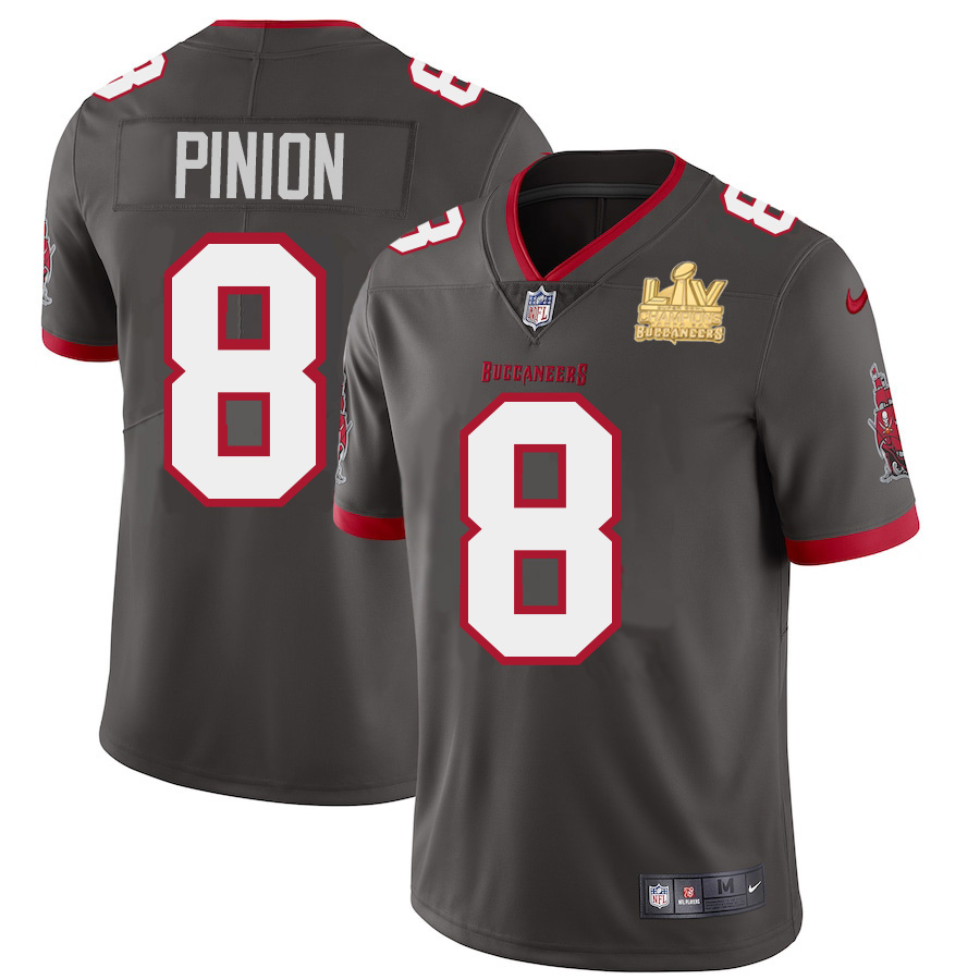 Men Tampa Bay Buccaneers 8 Bradley Pinion Men Super Bowl LV Champions Patch Nike Pewter Alternate Va