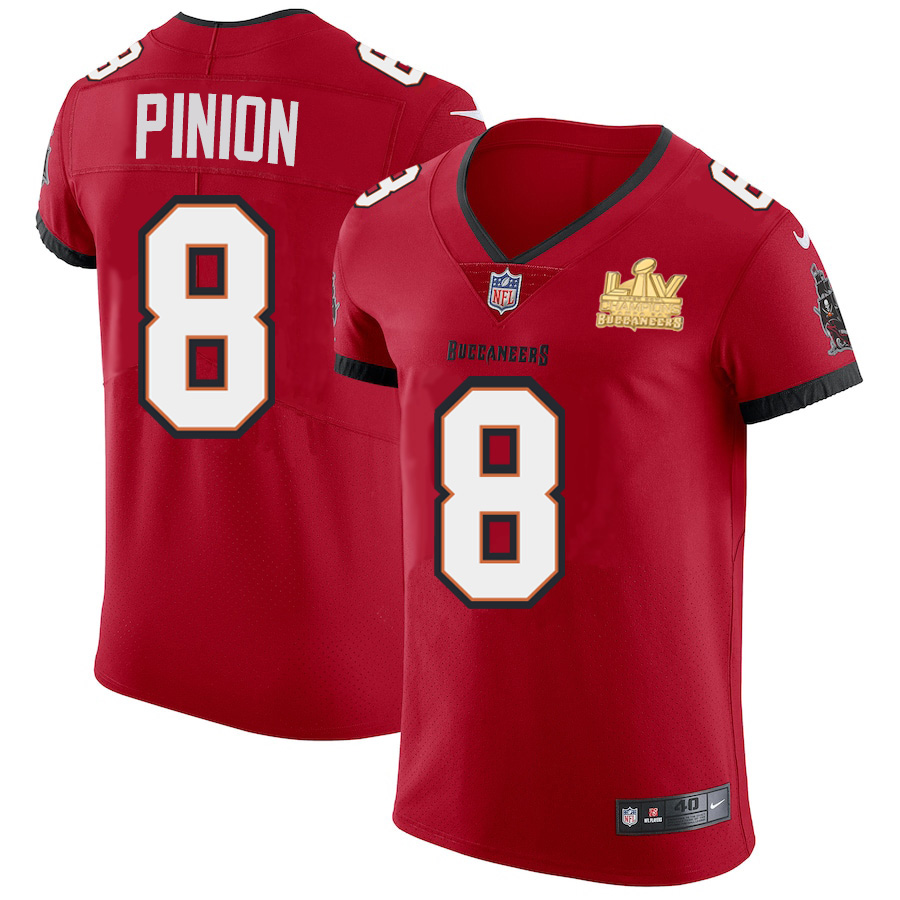 Men Tampa Bay Buccaneers 8 Bradley Pinion Men Super Bowl LV Champions Patch Nike Red Vapor Elite Jer